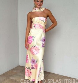 Helen Strapless Floral Scarf Neck Maxi Dress