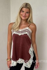 Textured Satin Lace Detail Side Slit Top
