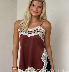 Textured Satin Lace Detail Side Slit Top