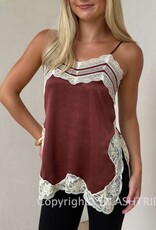 Textured Satin Lace Detail Side Slit Top