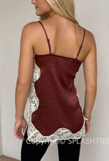 Textured Satin Lace Detail Side Slit Top