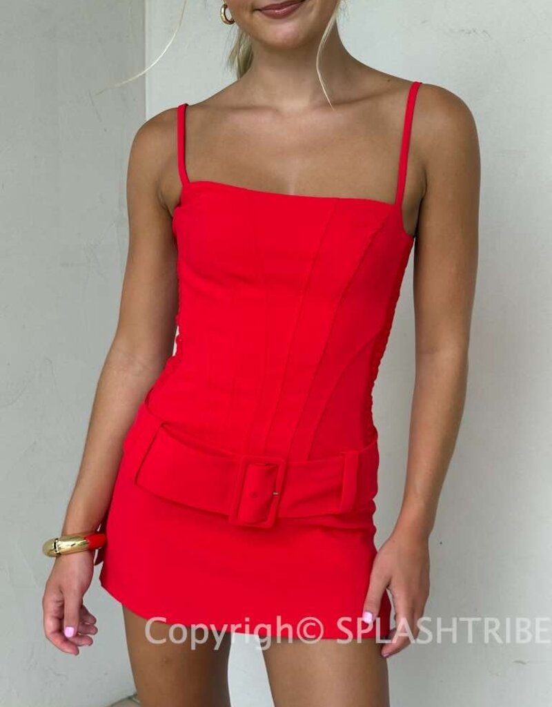 Amanda Uprichard Alva Corset Belted Romper Mini Dress