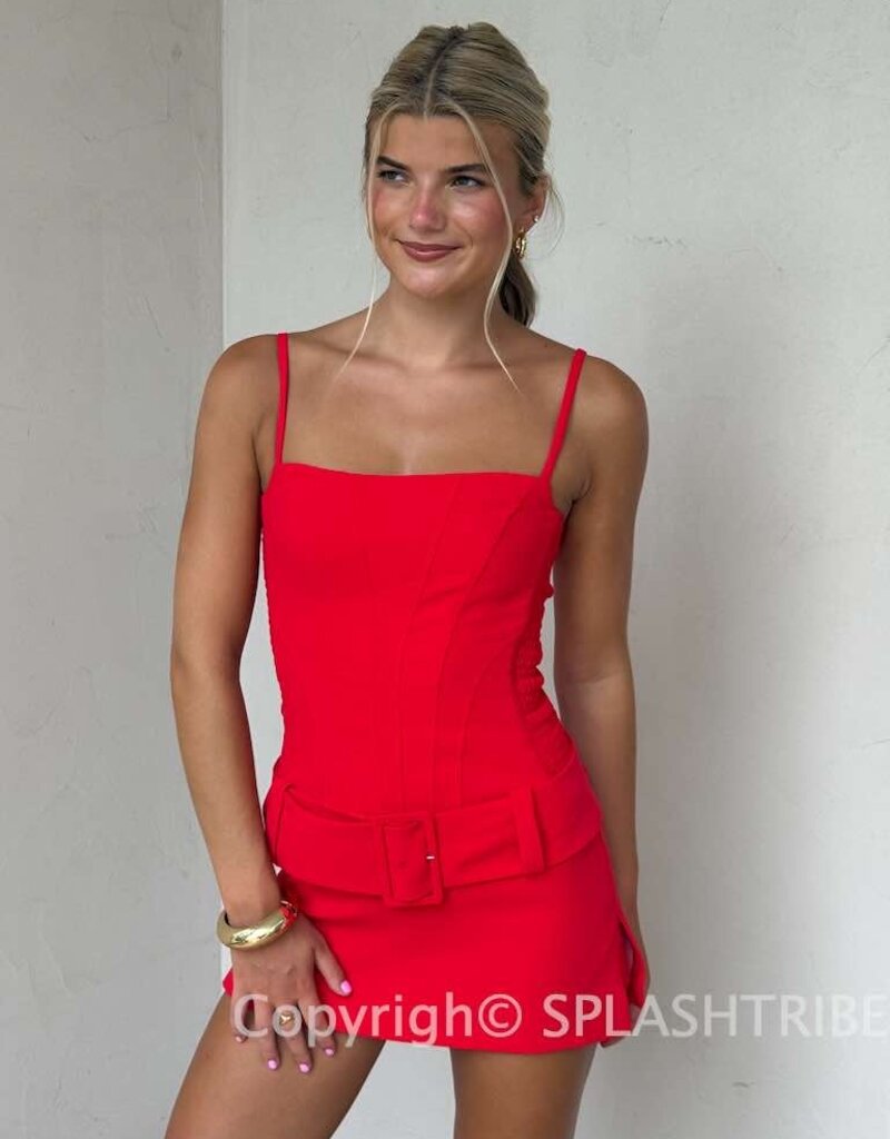Amanda Uprichard Alva Corset Belted Romper Mini Dress