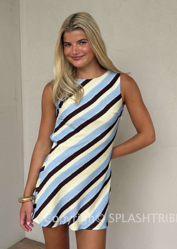 Diagonal Stripe Open Back Mini Dress