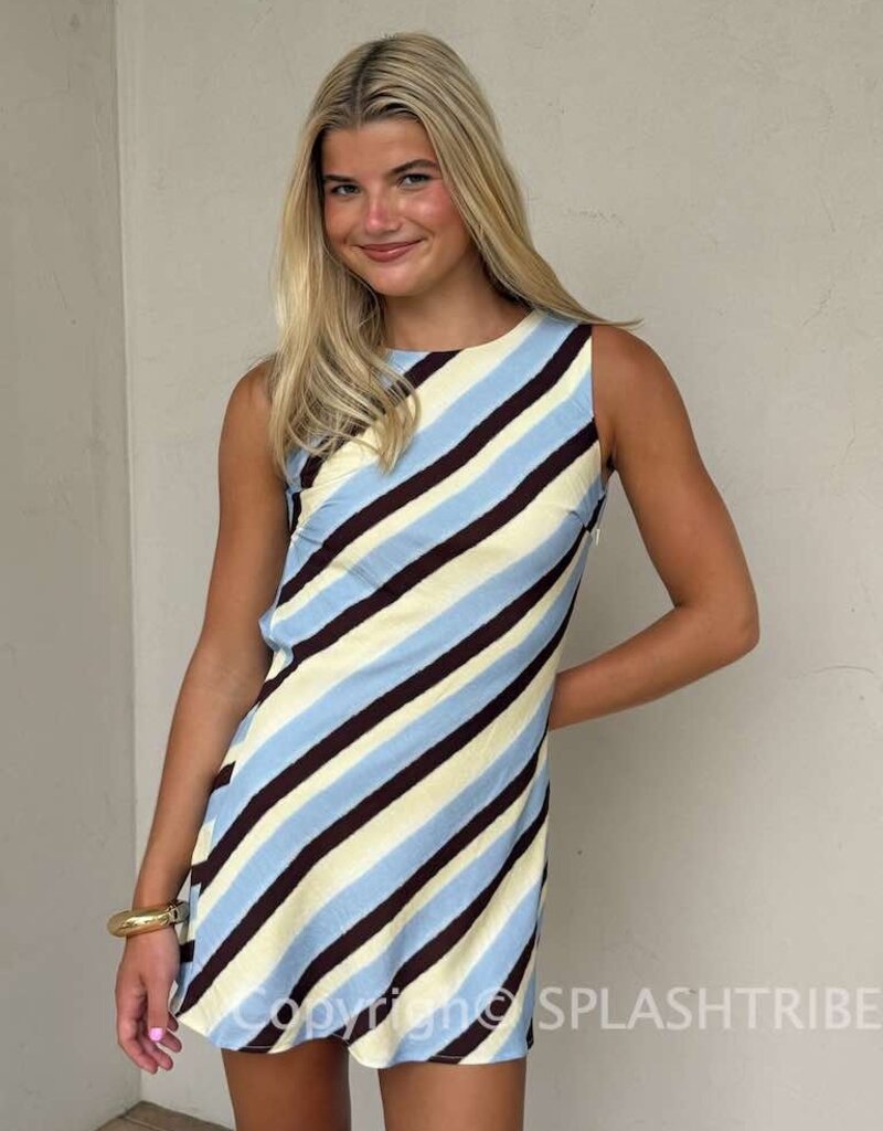 Diagonal Stripe Open Back Mini Dress