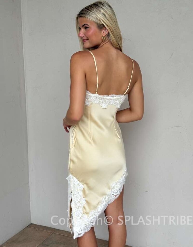 Satin Lace Trim Bias Mini Dress