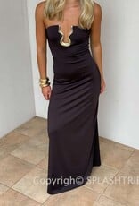 Gold Metal Detail Strapless Maxi Dress
