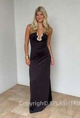 Gold Metal Detail Strapless Maxi Dress