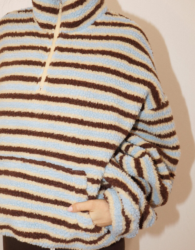Sherpa Striped Quarter Zip Pullover Jacket