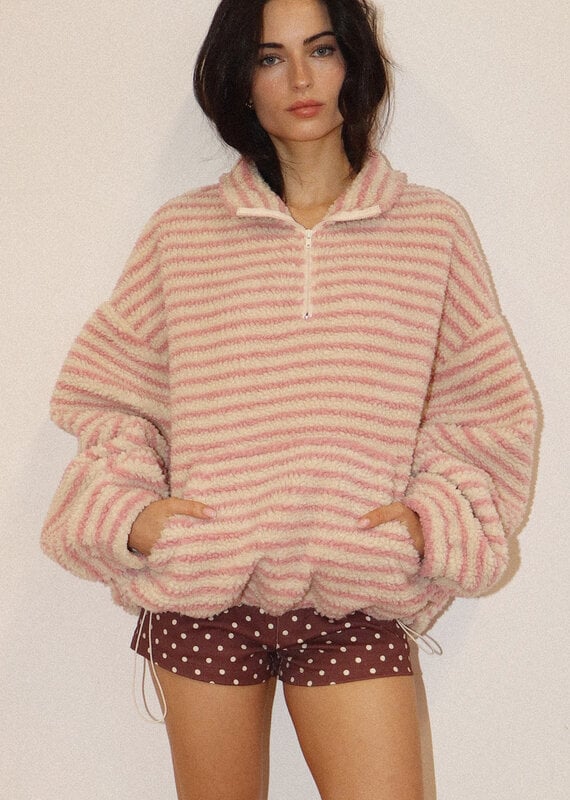 Sherpa Striped Quarter Zip Pullover Jacket
