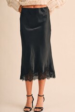 Bryce Satin Lace Trim Midi Skirt