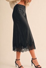 Bryce Satin Lace Trim Midi Skirt
