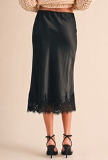 Bryce Satin Lace Trim Midi Skirt