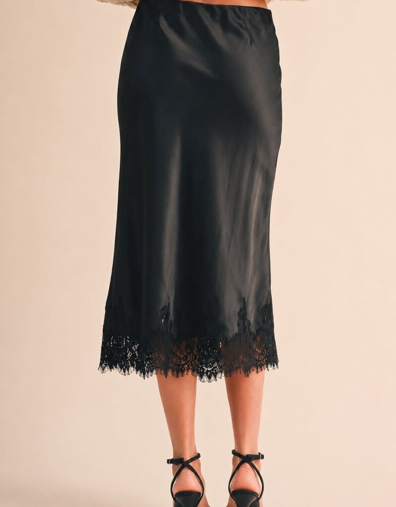 Bryce Satin Lace Trim Midi Skirt