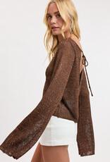 Sequin Knit Tie Back Long Sleeve Sweater