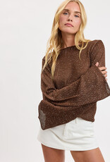 Sequin Knit Tie Back Long Sleeve Sweater