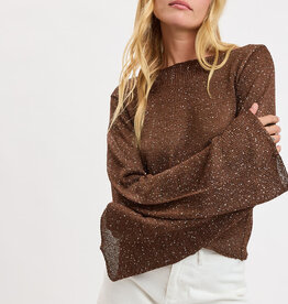 Sequin Knit Tie Back Long Sleeve Sweater
