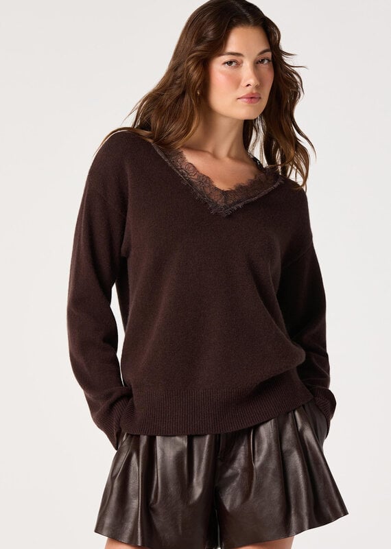 ASTR Jadyn Lace Trim V Neck Sweater
