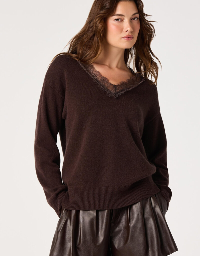 ASTR Jadyn Lace Trim V Neck Sweater