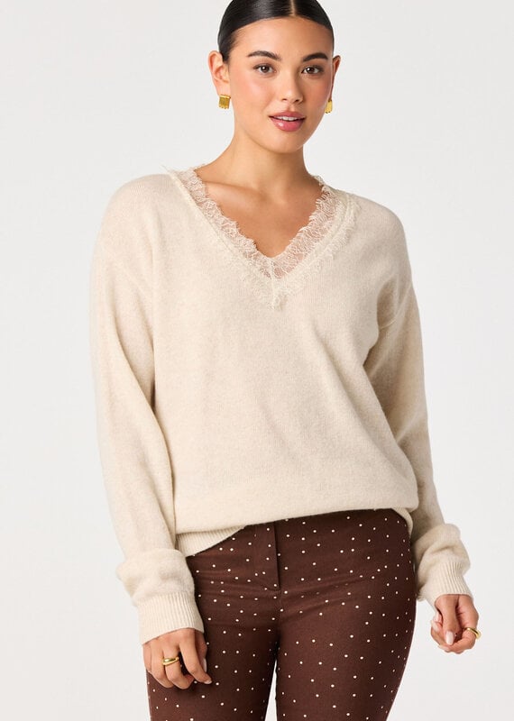 ASTR Jadyn Lace Trim V Neck Sweater