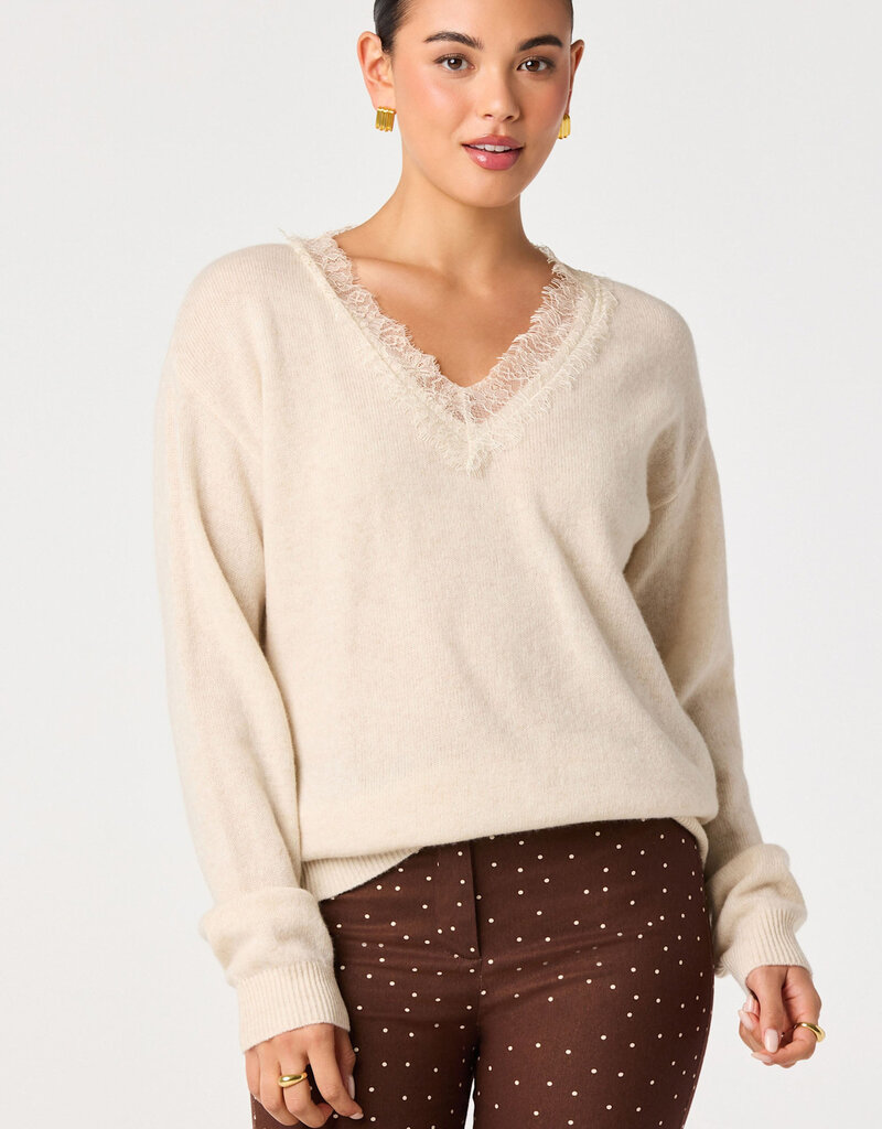 ASTR Jadyn Lace Trim V Neck Sweater