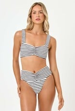 L Space Bardot Striped High Waist Bikini Bottom Classic