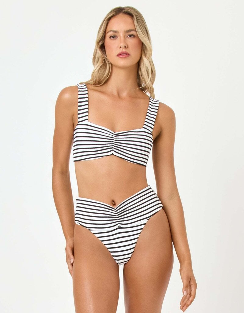 L Space Bardot Striped High Waist Bikini Bottom Classic