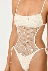 L Space Catching Up Crochet Net Shell and Pearl One Piece Swimsuit Classic