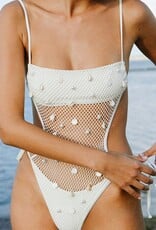 L Space Catching Up Crochet Net Shell and Pearl One Piece Swimsuit Classic