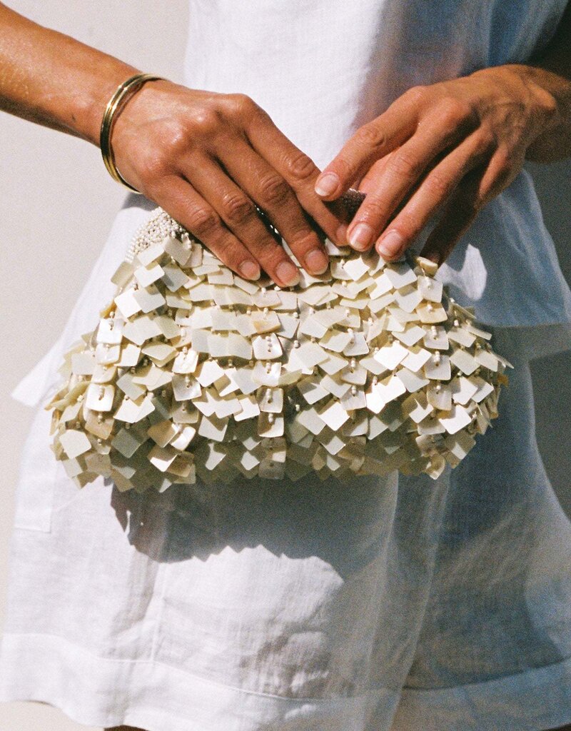 L Space Vienna Shell Clutch Purse Cream