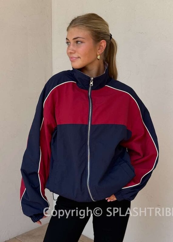 Retro Color Block Zip Up Jacket
