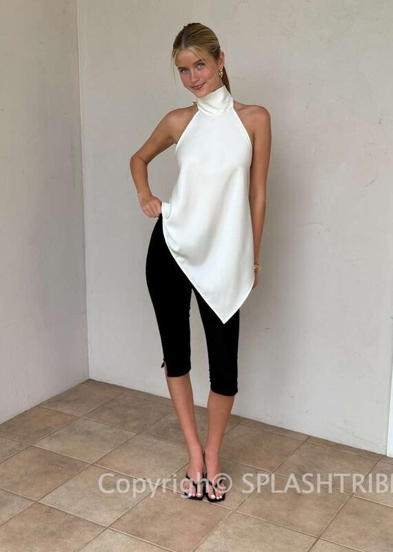Georgetta Satin Asymmetrical Open Back Top