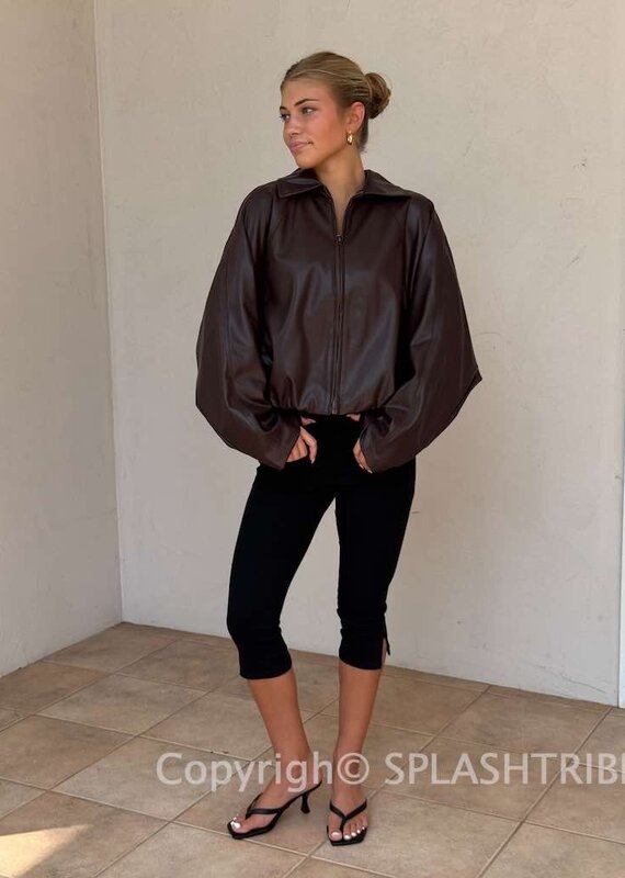 Bubble Hem Faux Leather Jacket
