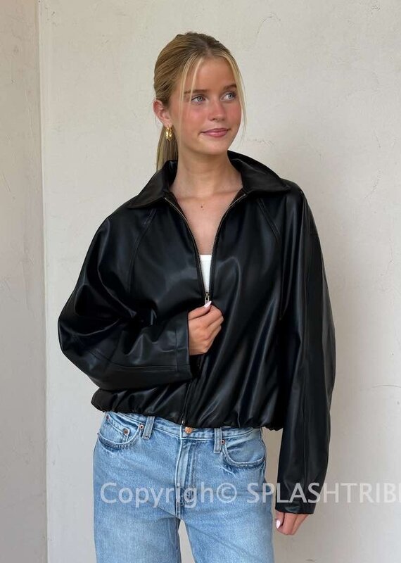 Bubble Hem Faux Leather Jacket