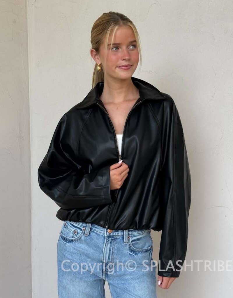 Bubble Hem Faux Leather Jacket