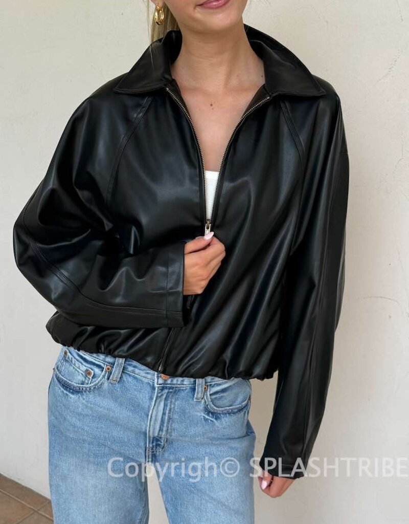 Bubble Hem Faux Leather Jacket