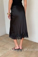 Bryce Satin Lace Trim Midi Skirt