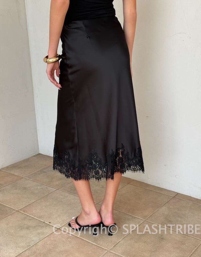 Bryce Satin Lace Trim Midi Skirt