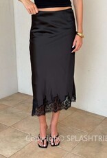 Bryce Satin Lace Trim Midi Skirt