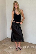 Bryce Satin Lace Trim Midi Skirt