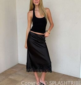Bryce Satin Lace Trim Midi Skirt