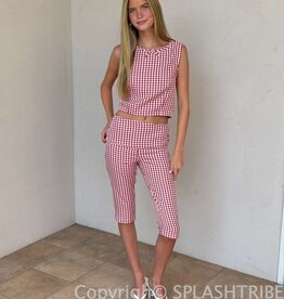 Adelaide Gingham Fold Over Capri Pants