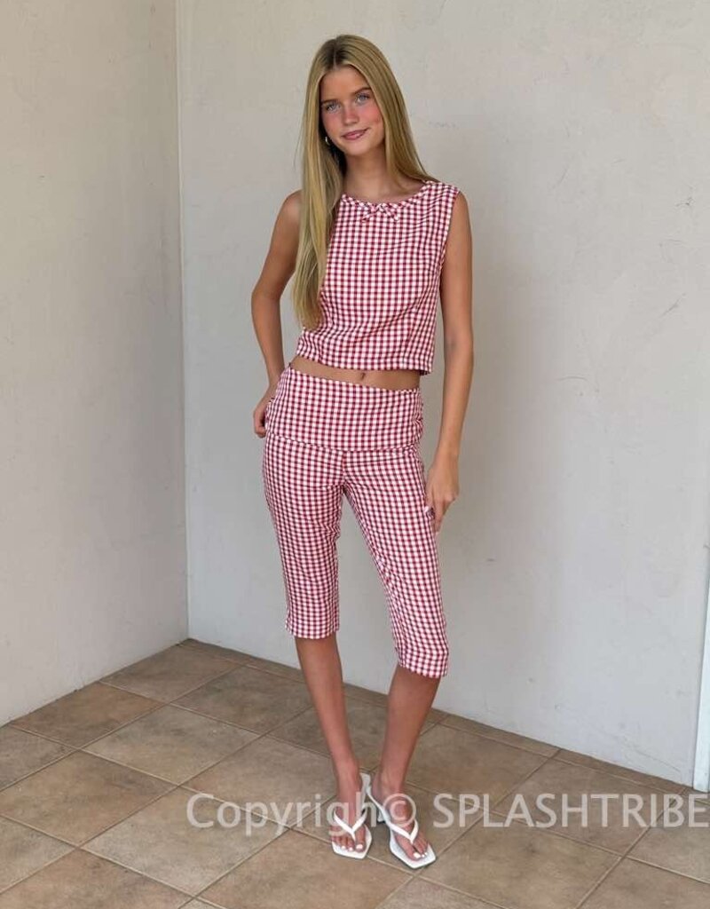 Adelaide Gingham Fold Over Capri Pants