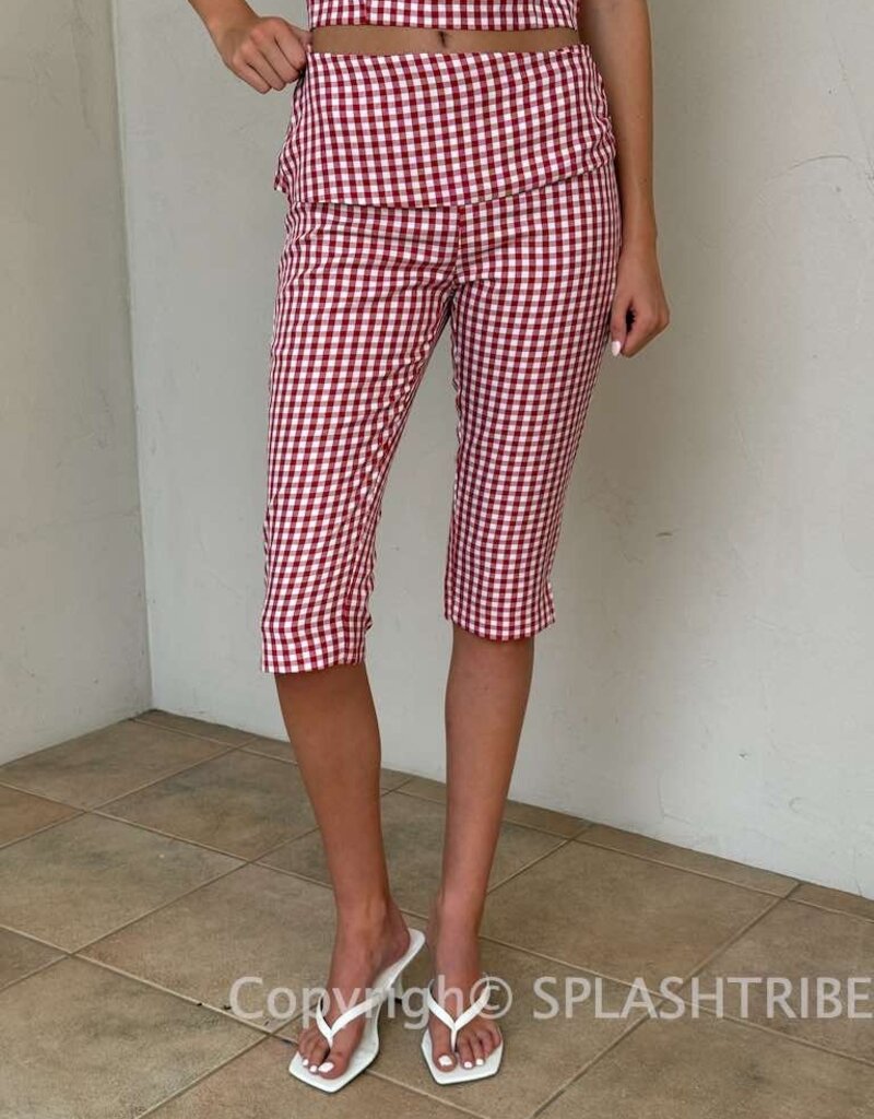 Adelaide Gingham Fold Over Capri Pants