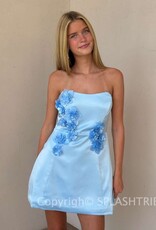 Christi Satin Strapless 3D Floral Mini Dress