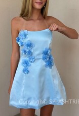 Christi Satin Strapless 3D Floral Mini Dress