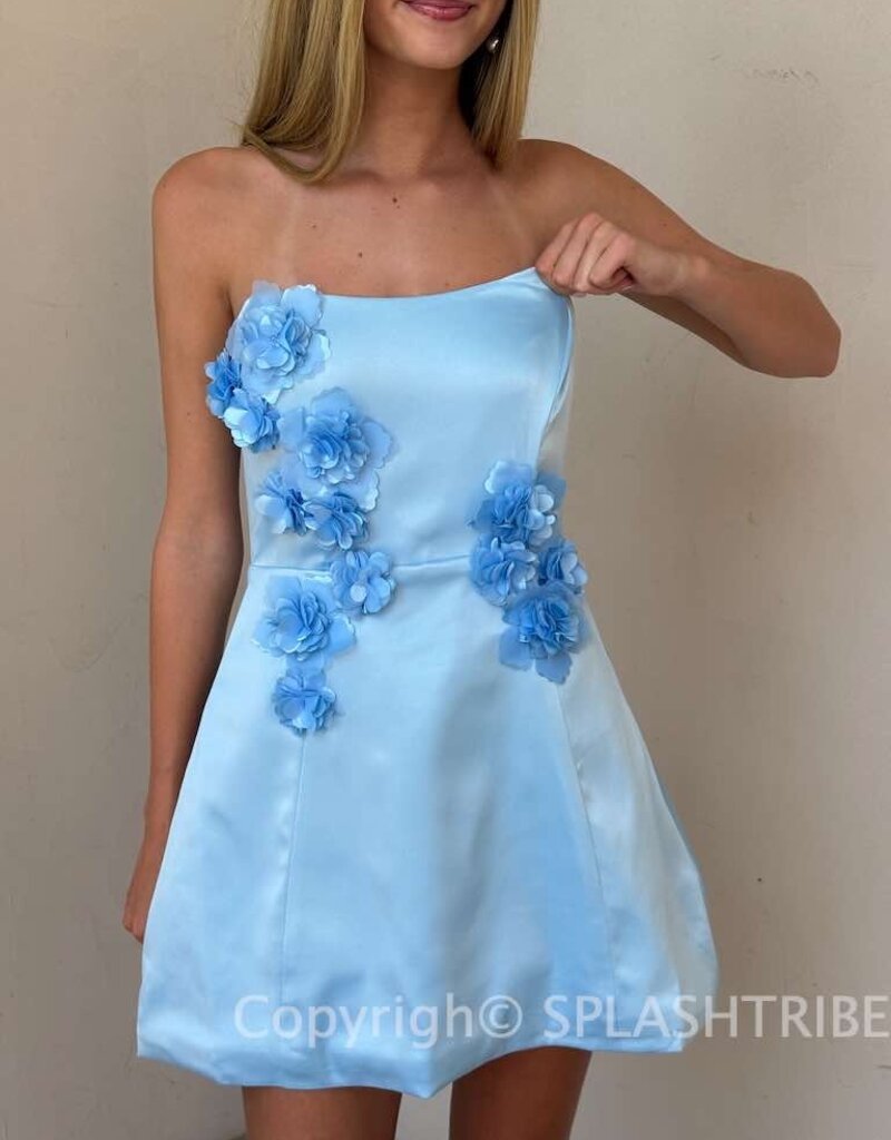 Christi Satin Strapless 3D Floral Mini Dress