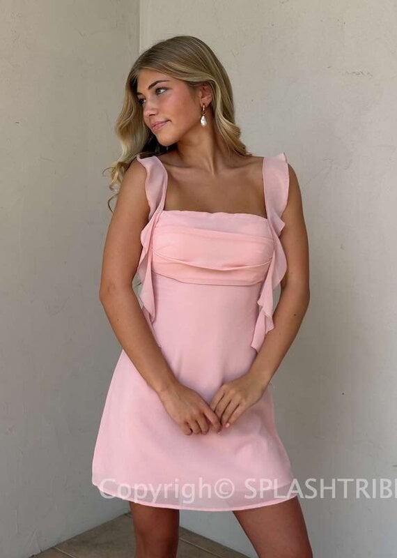 Chiffon Ruffle Frill Strap Open Back Mini Dress