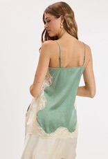Textured Satin Lace Detail Side Slit Top