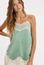 Textured Satin Lace Detail Side Slit Top